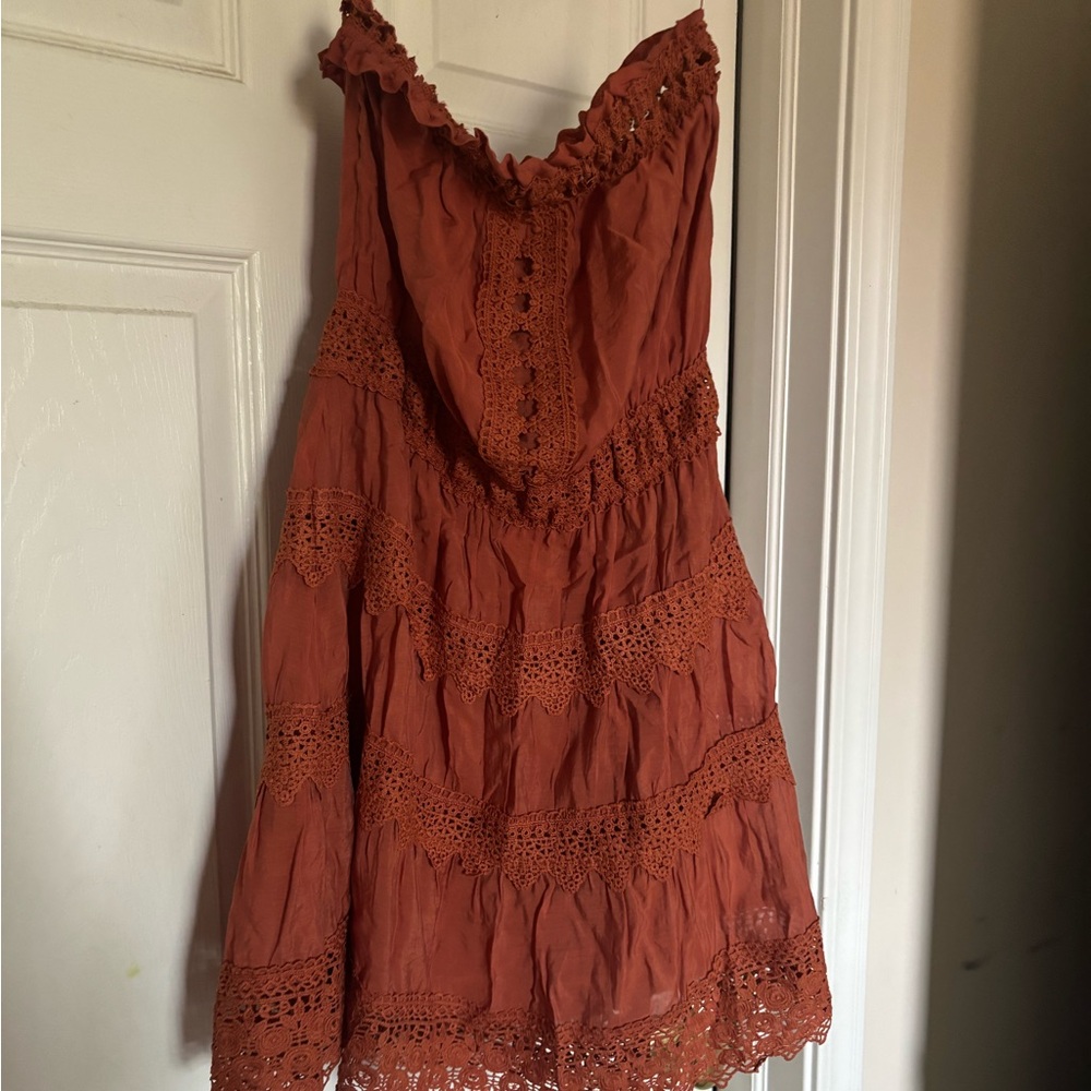 Elan Terracotta Lace Accent Dress